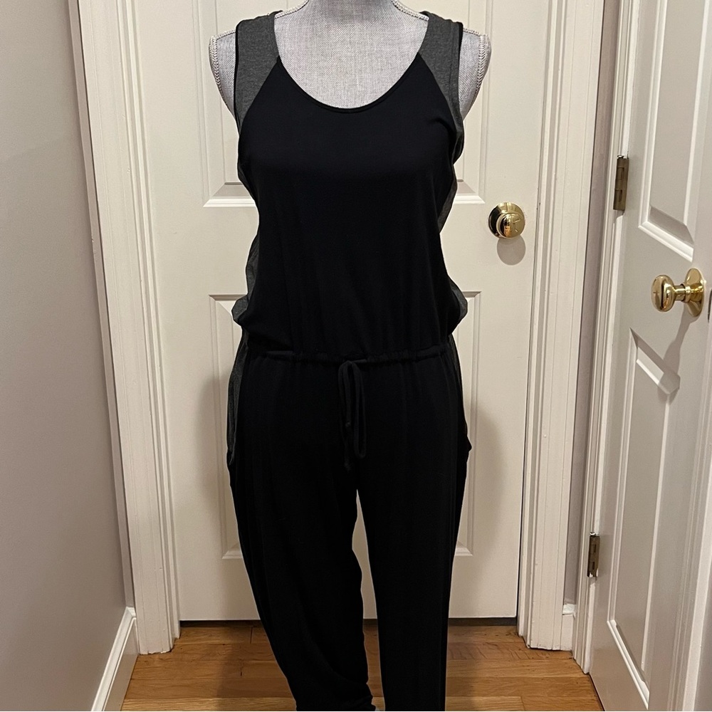 Loveappella Black with Grey Sleeveless Jumpsuit with Elastic Waist